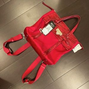 Brighton snap convertible backpack. Red.